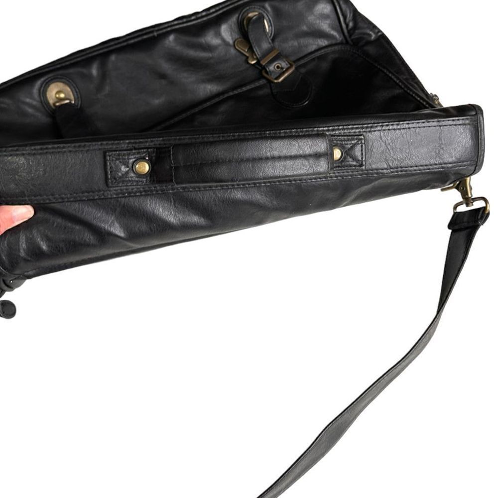 Large leather travel/work bag black with lots of pockets adjustable shoulder str - Picture 9 of 16
